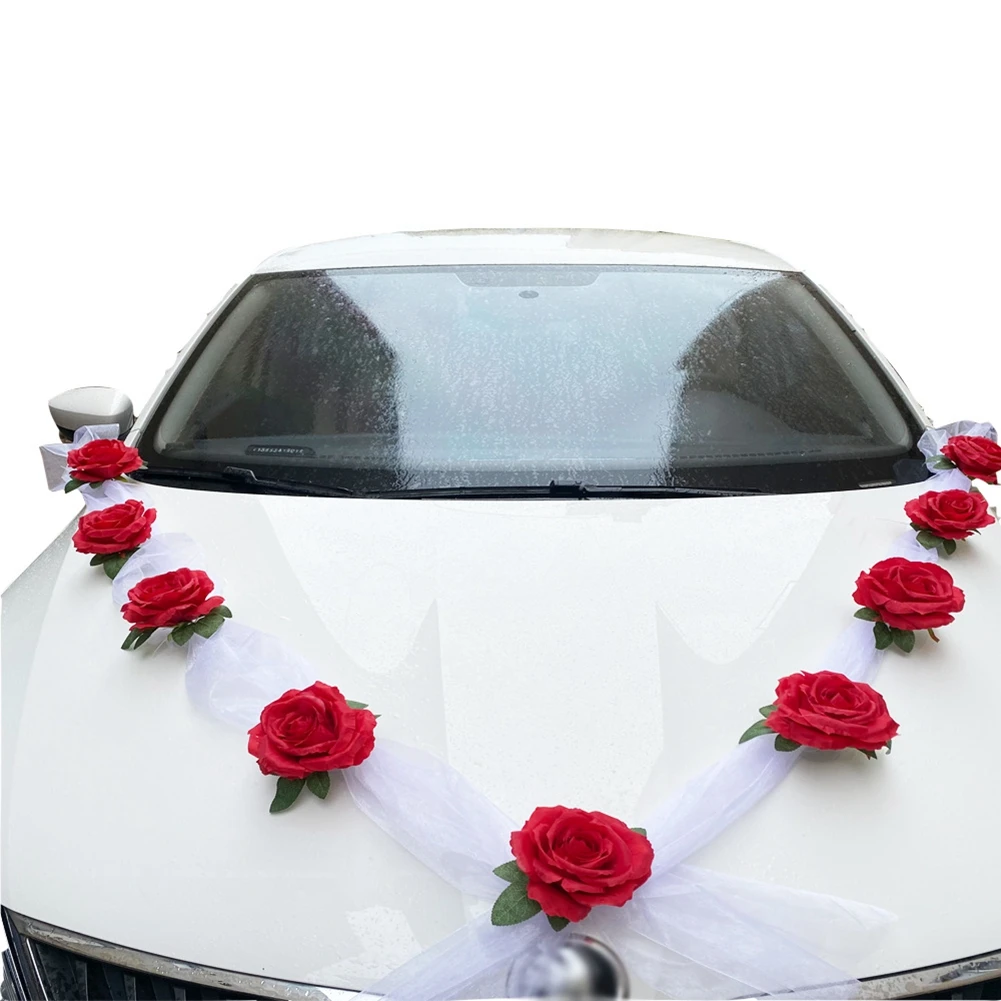  Моделирование Роза Стайлинг Автомобиля Передний Цветок Свадебное Украшение Автомобиль Свадебная Сцена Декоративные Цветы Поставки Авто Аксессуары Изображение 0