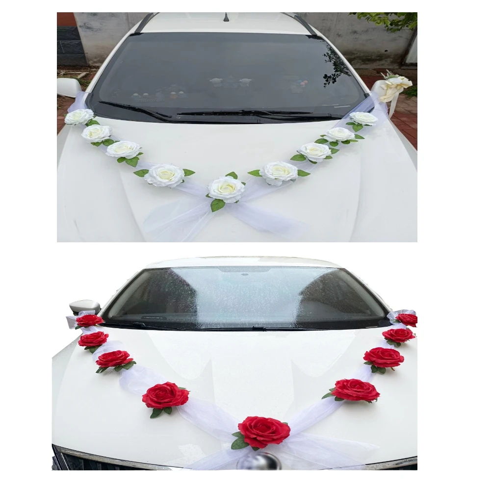  Моделирование Роза Стайлинг Автомобиля Передний Цветок Свадебное Украшение Автомобиль Свадебная Сцена Декоративные Цветы Поставки Авто Аксессуары Изображение 2