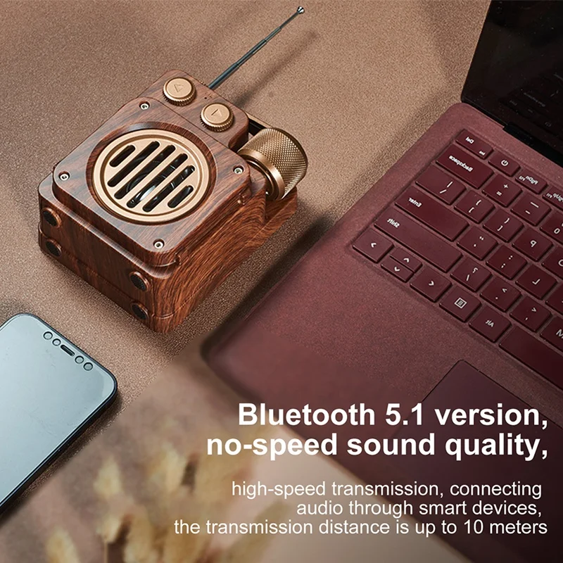  Ретро Радио Bluetooth-динамик, Чистый звук Портативный беспроводной ретро-динамик для кухонного стола Старомодный стиль Коричневый Изображение 4