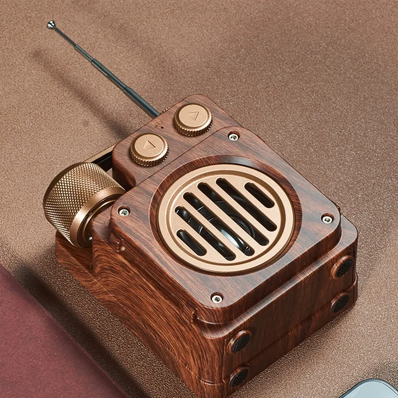  Ретро Радио Bluetooth-динамик, Чистый звук Портативный беспроводной ретро-динамик для кухонного стола Старомодный стиль Коричневый Изображение 5
