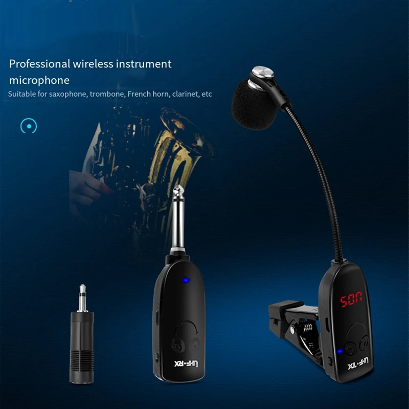 1Set UHF Wireless Instruments Саксофонный микрофон 50 м Plug And Play для саксофона Изображение 5