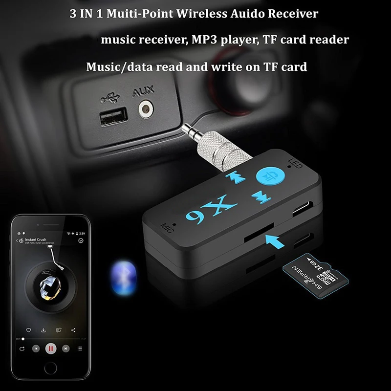 Автомобильный Bluetooth-совместимый приемник BT4.0 Aux Аудио Конвертер Беспроводной музыкальный плеер Micropone Addapter 3,5 мм Выход TF Кардридер Изображение 0