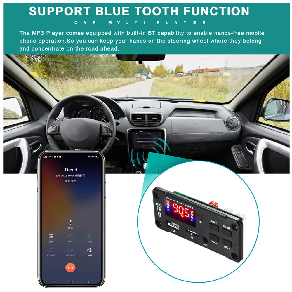 6 В-12 В 50 Вт / 25 Вт Bluetooth 5.0 MP3 Плеер Декодер Плата TF USB 3,5 мм AUX Модуль Музыкальный приемник Автомобильный комплект Аудио Усилитель Плата Изображение 5