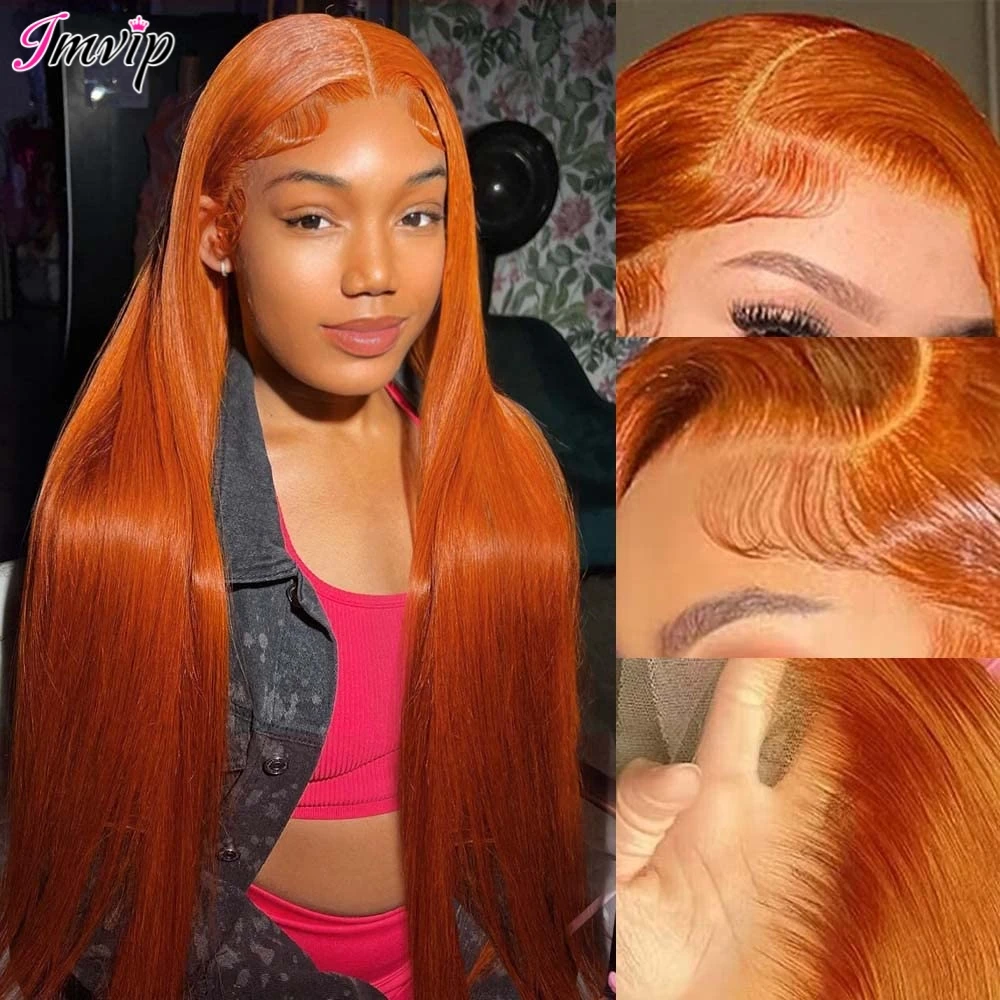 IAMVIP Прозрачный кружевной парик для женщин Рыжий оранжевый 13x6 Кружевные передние парики Человеческие волосы Кость Прямые 13x4 Человеческие волосы Кружевной передний парик Изображение 0