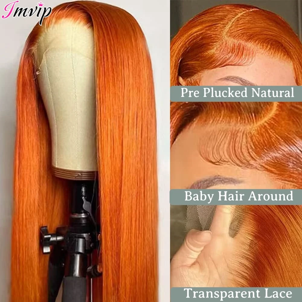 IAMVIP Прозрачный кружевной парик для женщин Рыжий оранжевый 13x6 Кружевные передние парики Человеческие волосы Кость Прямые 13x4 Человеческие волосы Кружевной передний парик Изображение 1