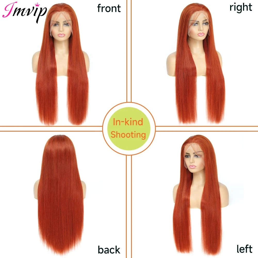 IAMVIP Прозрачный кружевной парик для женщин Рыжий оранжевый 13x6 Кружевные передние парики Человеческие волосы Кость Прямые 13x4 Человеческие волосы Кружевной передний парик Изображение 5