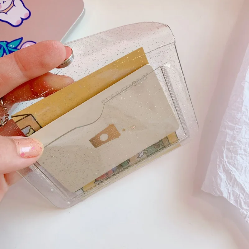 корейский прозрачный блестящий ПВХ карты органайзер сумки студенты портативный держатель карты доступа к автобусу сумка для монет чехол для денег мини-кошелек Изображение 3