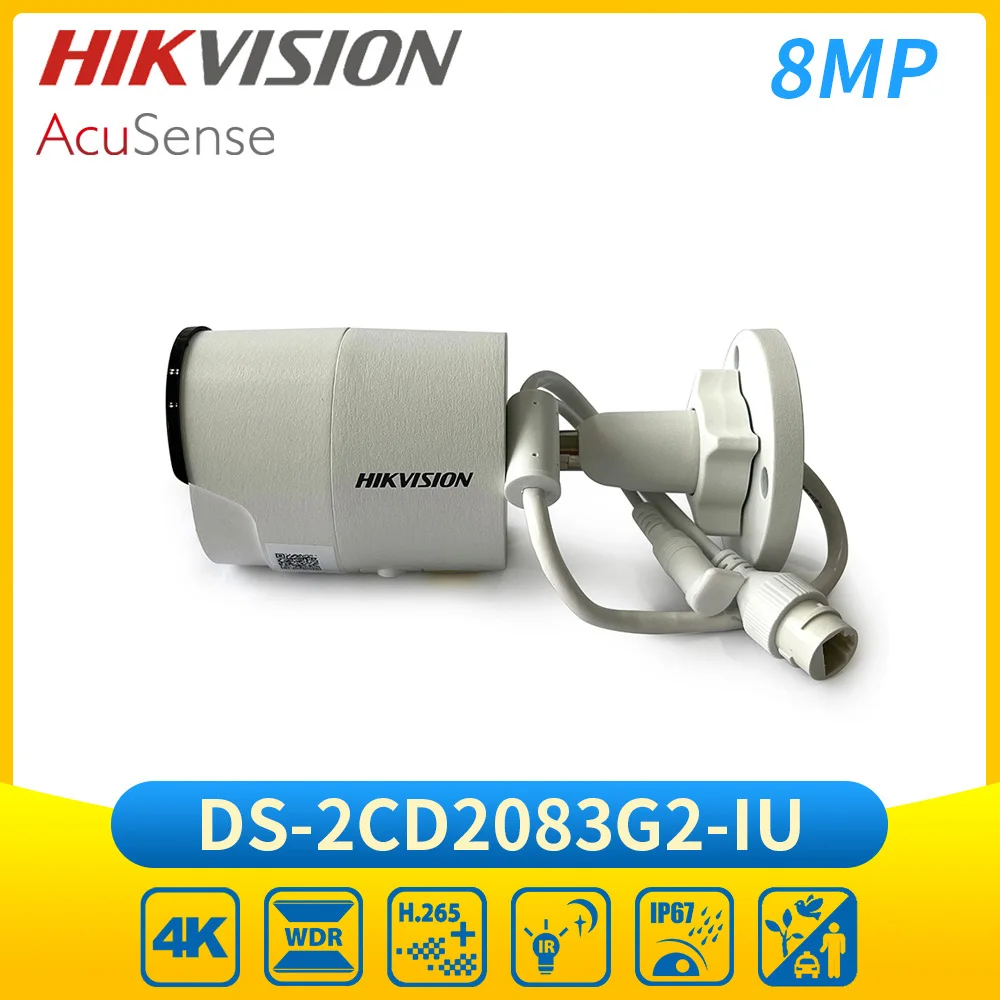Hik 8MP 4K AcuSense Bullet IP-камера POE ИК-камера безопасности Встроенный микрофон IP67 DS-2CD2083G2-IU Изображение 0