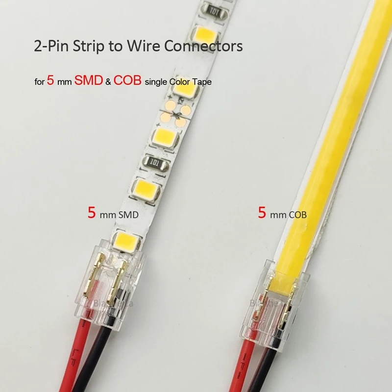 25PCS 2-контактный 5 мм COB Комплект разъемов для светодиодной ленты COB для соединений ленты с проводом и полосы с лентой на светодиодной ленте 5 В-24 В постоянного тока Изображение 1