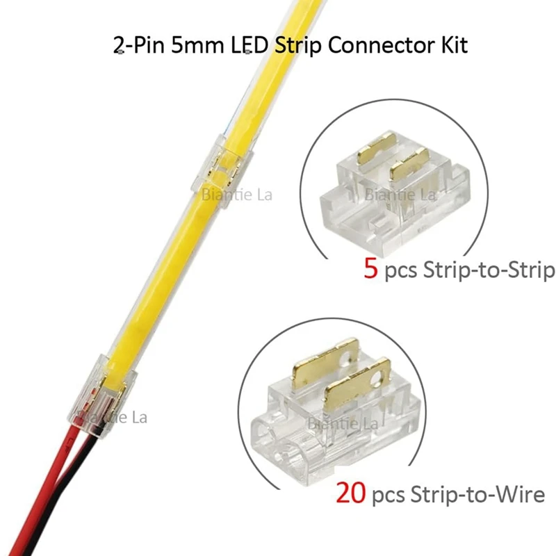 25PCS 2-контактный 5 мм COB Комплект разъемов для светодиодной ленты COB для соединений ленты с проводом и полосы с лентой на светодиодной ленте 5 В-24 В постоянного тока Изображение 2