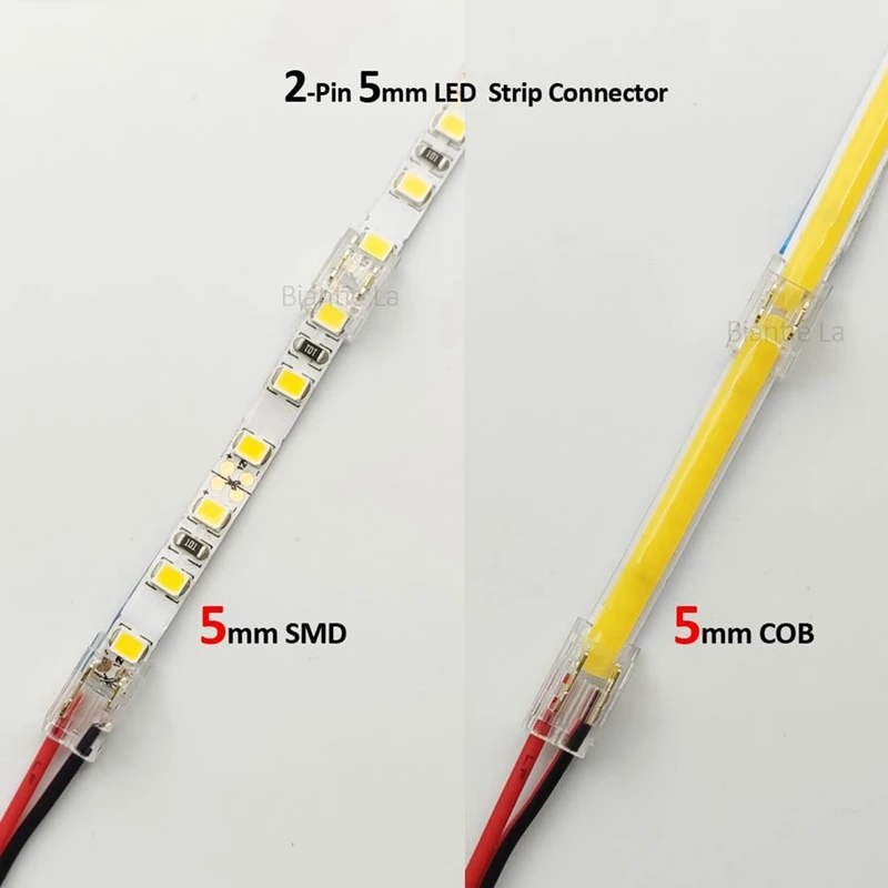 25PCS 2-контактный 5 мм COB Комплект разъемов для светодиодной ленты COB для соединений ленты с проводом и полосы с лентой на светодиодной ленте 5 В-24 В постоянного тока Изображение 4