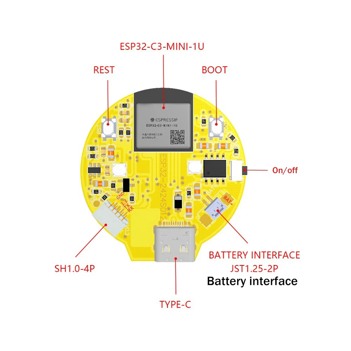 ESP32-C3 Development Board 1,28-дюймовый круглый ЖК-дисплей с модулем Wi-Fi Bluetooth Без сенсорной панели Изображение 1