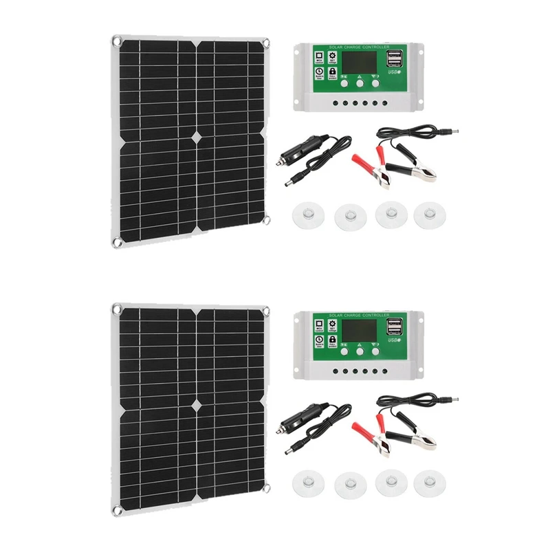 2X 12 Вт Солнечная панель Комплект 60 А 12 В Зарядное устройство с контроллером Караван Лодка Изображение 0
