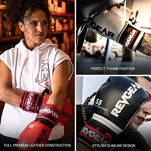 Revgear S5 Универсальная кожаная боксерская перчатка | Муай Тай Кикбоксинг ММА Спарринг Тренировки | Отличная защита запястий и костяшек пальцев Изображение 1