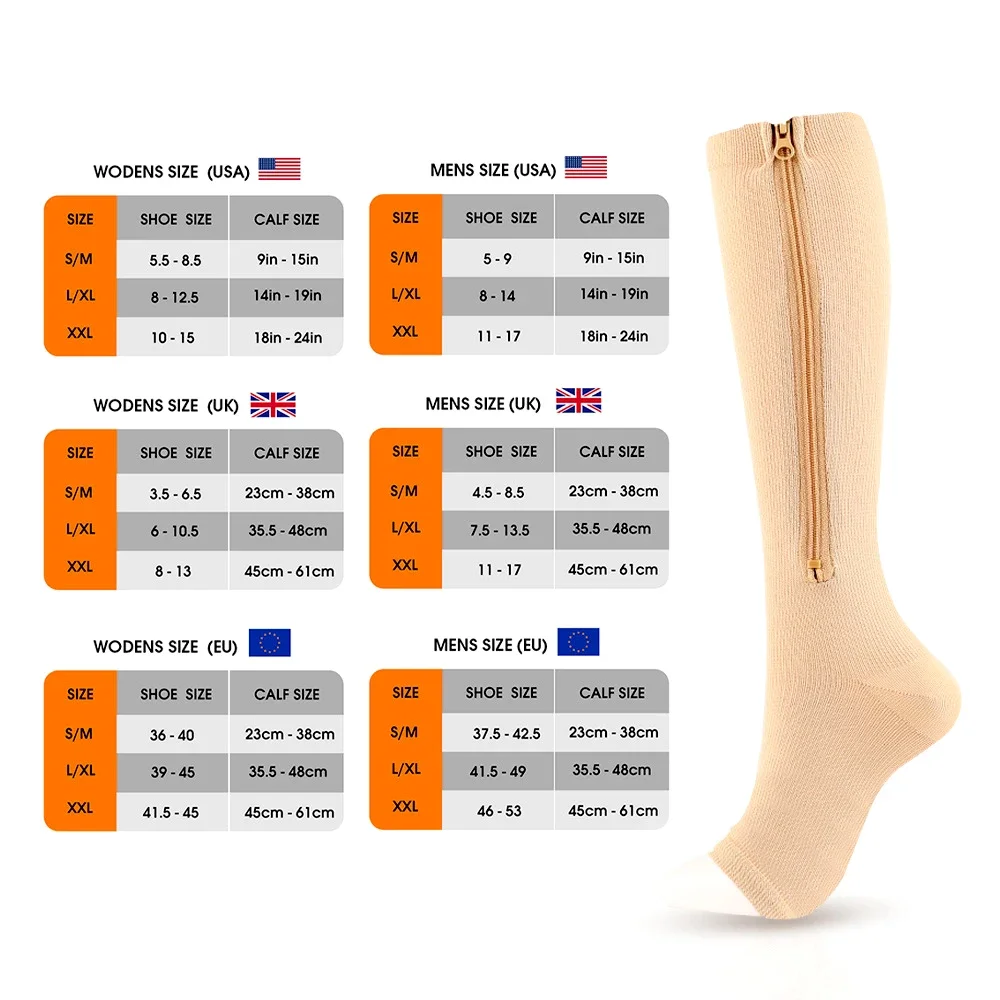 1 пара компрессионных носков на молнии, компрессионные носки до колена 15-20 мм рт.ст. для мужчин и женщин,носки для поддержки близкого пальца ног при варикозном расширении вен Изображение 5