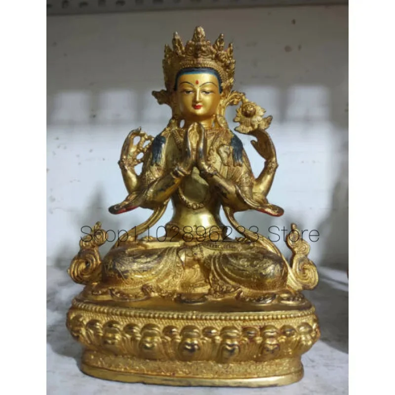 Аутентичная тибетская 8-дюймовая статуя Будды Авалокитешвара ручной работы Буддизм Изображение 0