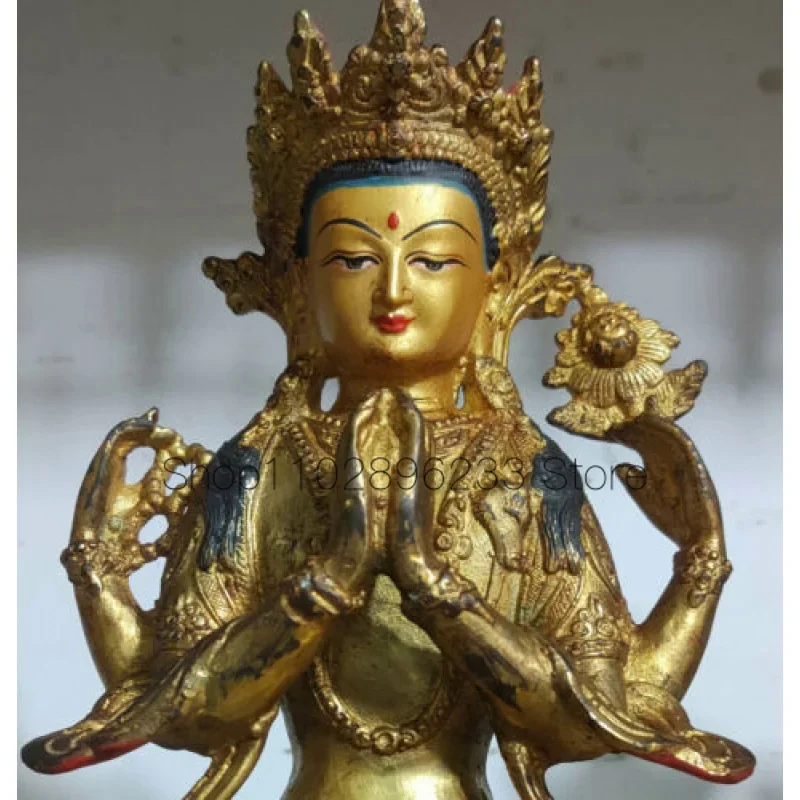 Аутентичная тибетская 8-дюймовая статуя Будды Авалокитешвара ручной работы Буддизм Изображение 1