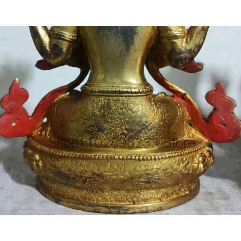 Аутентичная тибетская 8-дюймовая статуя Будды Авалокитешвара ручной работы Буддизм Изображение 3
