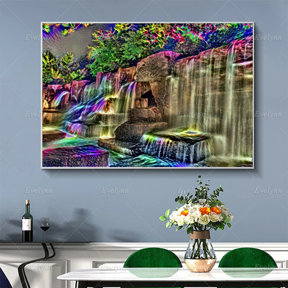Современный абстрактный волшебный водопад стена искусство холст живопись граффити искусство плакат печать модульные картины для гостиной домашний декор Изображение 1