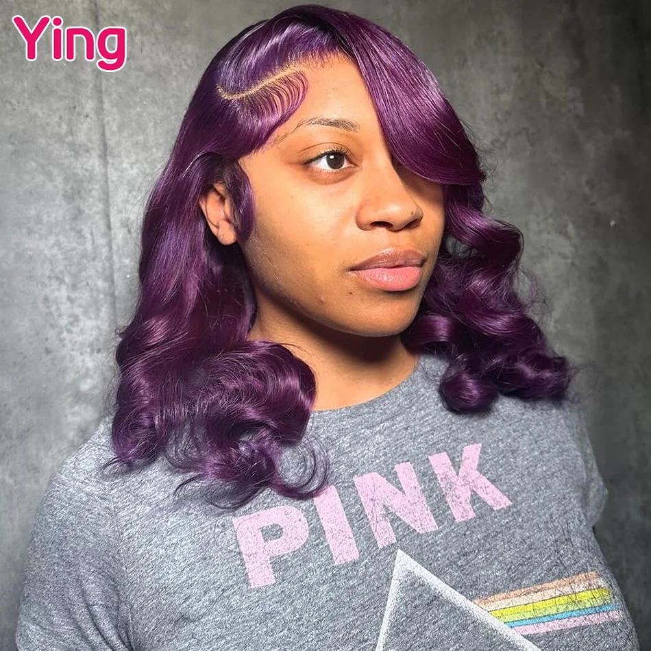 Ying Бразильские волосы 12A 200% плотности винограда фиолетового цвета Волна тела 13x4 Носить На ход Бесклеевой 13x6 Кружевной передний парик PrePripped Изображение 0