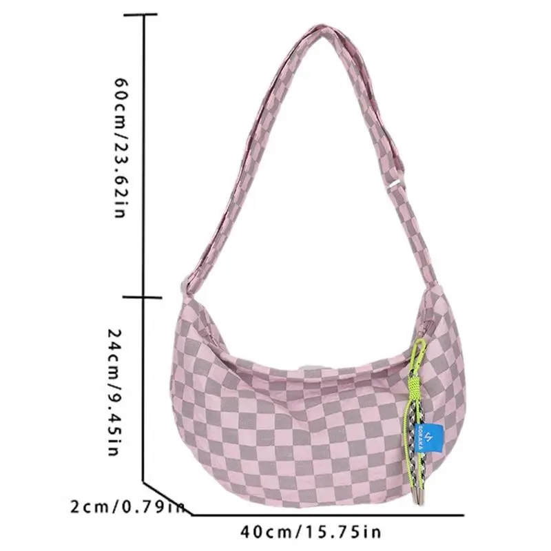 Plaid Crescent Сумка Женская сумка через плечо на молнии с легкой нейлоновой сумкой через плечо в форме полумесяца Повседневная сумка полумесяца Изображение 5