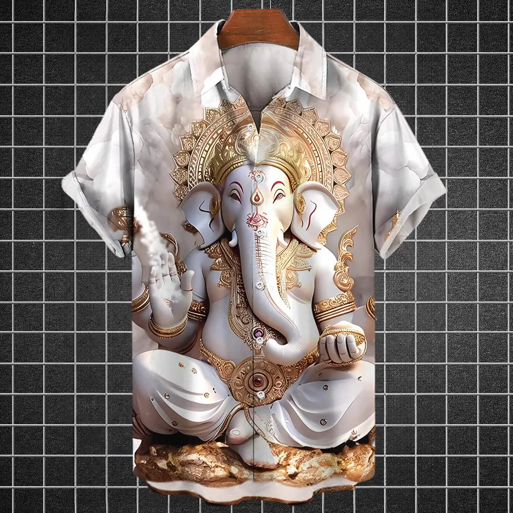 2024 Животное Слон Ежедневно 3d Гавайская рубашка Мужская летняя мужская рубашка Модная рубашка Уличная пуговица Топы с короткими рукавами Мужская одежда Изображение 2