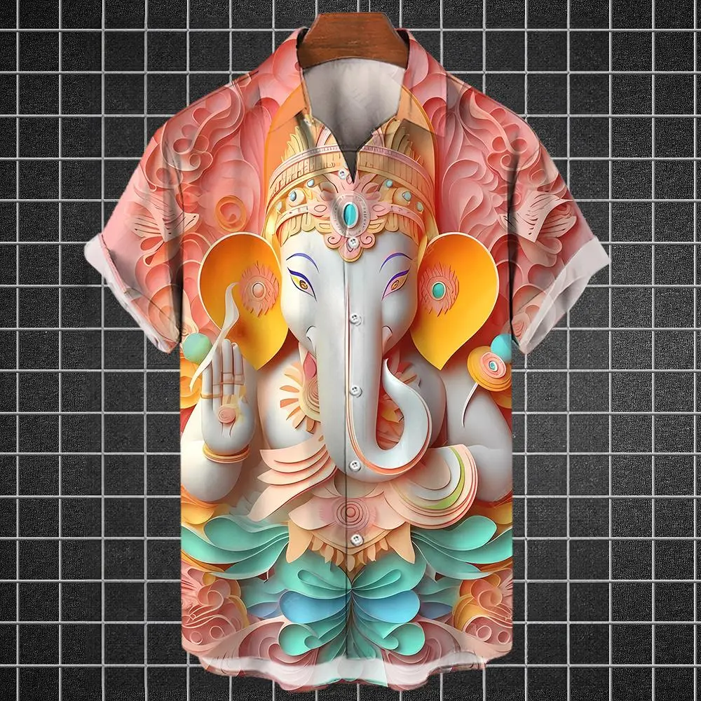 2024 Животное Слон Ежедневно 3d Гавайская рубашка Мужская летняя мужская рубашка Модная рубашка Уличная пуговица Топы с короткими рукавами Мужская одежда Изображение 4