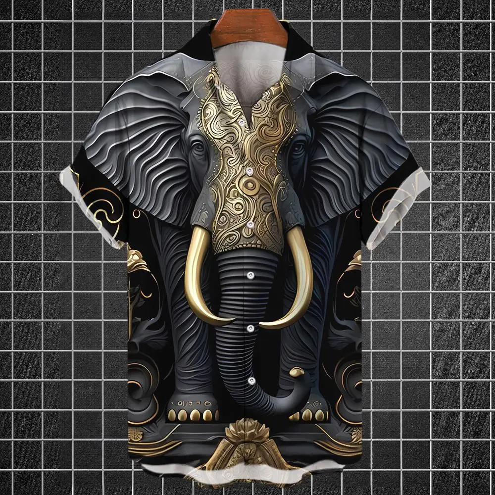 2024 Животное Слон Ежедневно 3d Гавайская рубашка Мужская летняя мужская рубашка Модная рубашка Уличная пуговица Топы с короткими рукавами Мужская одежда Изображение 5