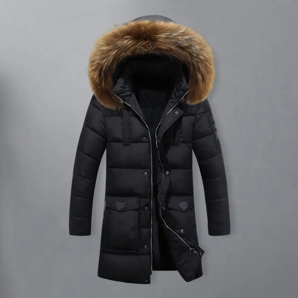 Мужское зимнее хлопчатобумажное пальто с капюшоном из искусственного меха утолщенное с длинными рукавами ветрозащитное теплое капюшон средней длины карман на молнии пальто унисекс Изображение 0