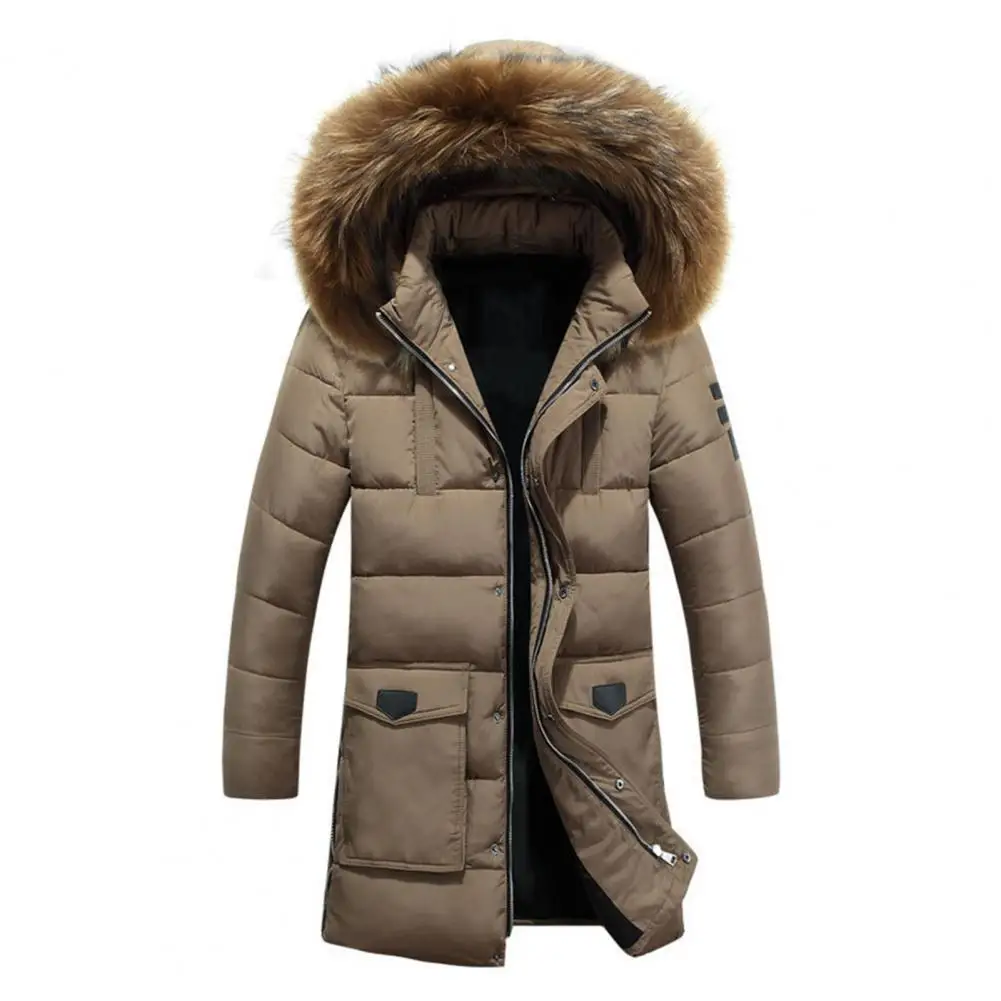 Мужское зимнее хлопчатобумажное пальто с капюшоном из искусственного меха утолщенное с длинными рукавами ветрозащитное теплое капюшон средней длины карман на молнии пальто унисекс Изображение 2