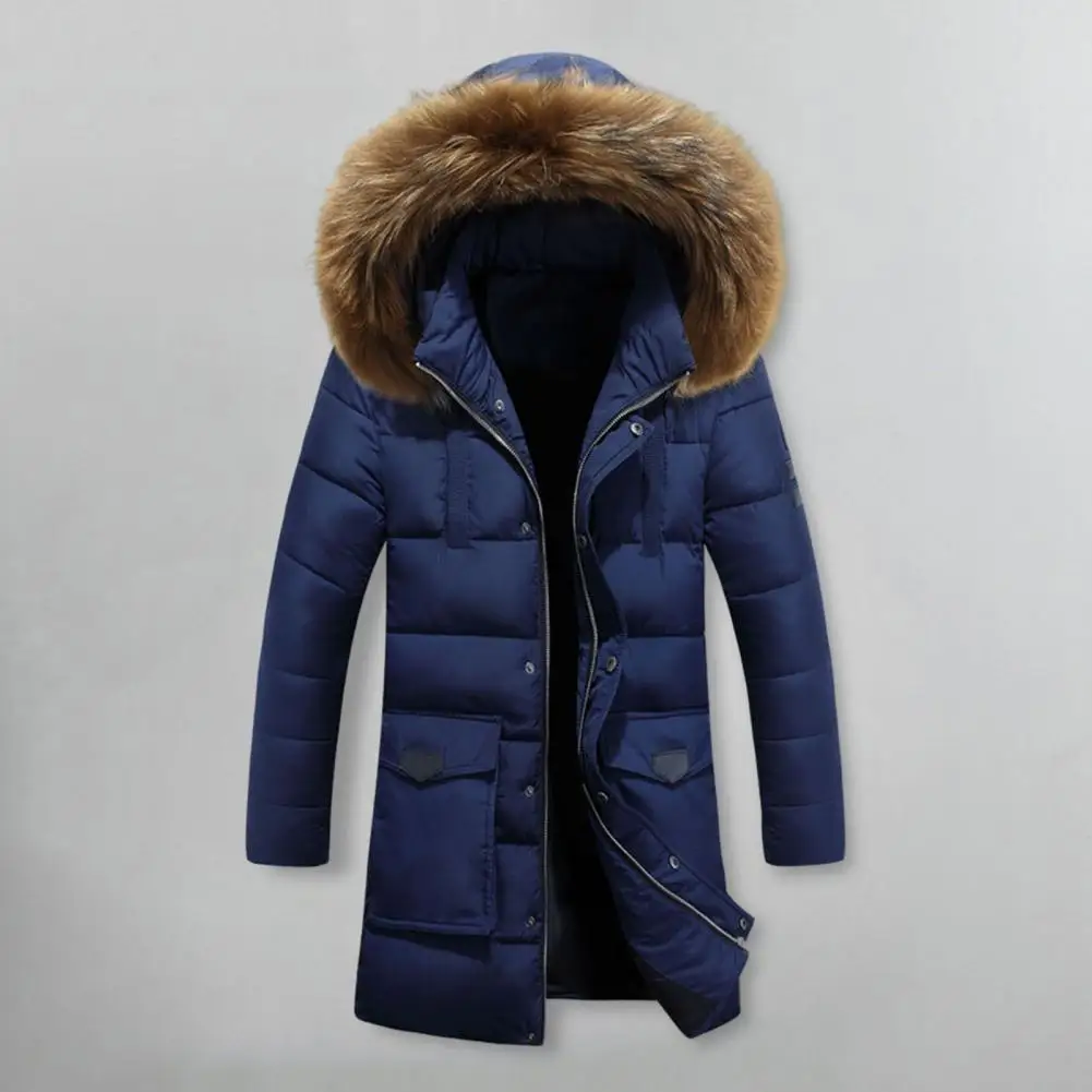 Мужское зимнее хлопчатобумажное пальто с капюшоном из искусственного меха утолщенное с длинными рукавами ветрозащитное теплое капюшон средней длины карман на молнии пальто унисекс Изображение 3