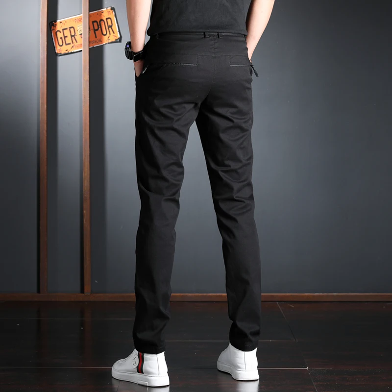 Летние мужские черные повседневные брюки Хлопок приталенного кроя в корейском стиле Изображение 1