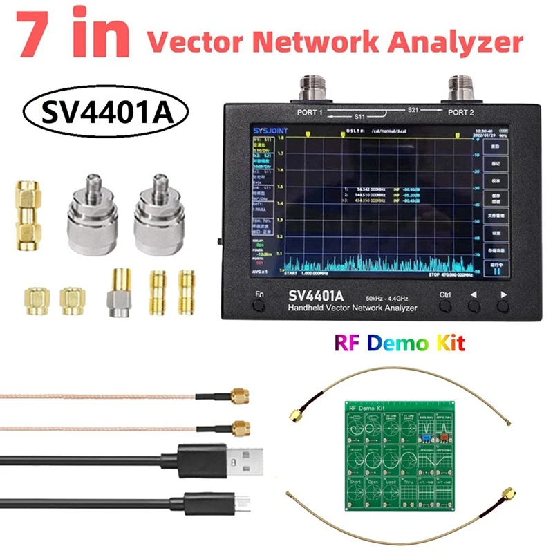 SV4401A векторный анализатор цепей + радиочастотный демонстрационный комплект 7-дюймовый сенсорный ЖК-дисплей 50 кГц-4,4 ГГц КВ УКВ антенный анализатор металла для нановна Изображение 1