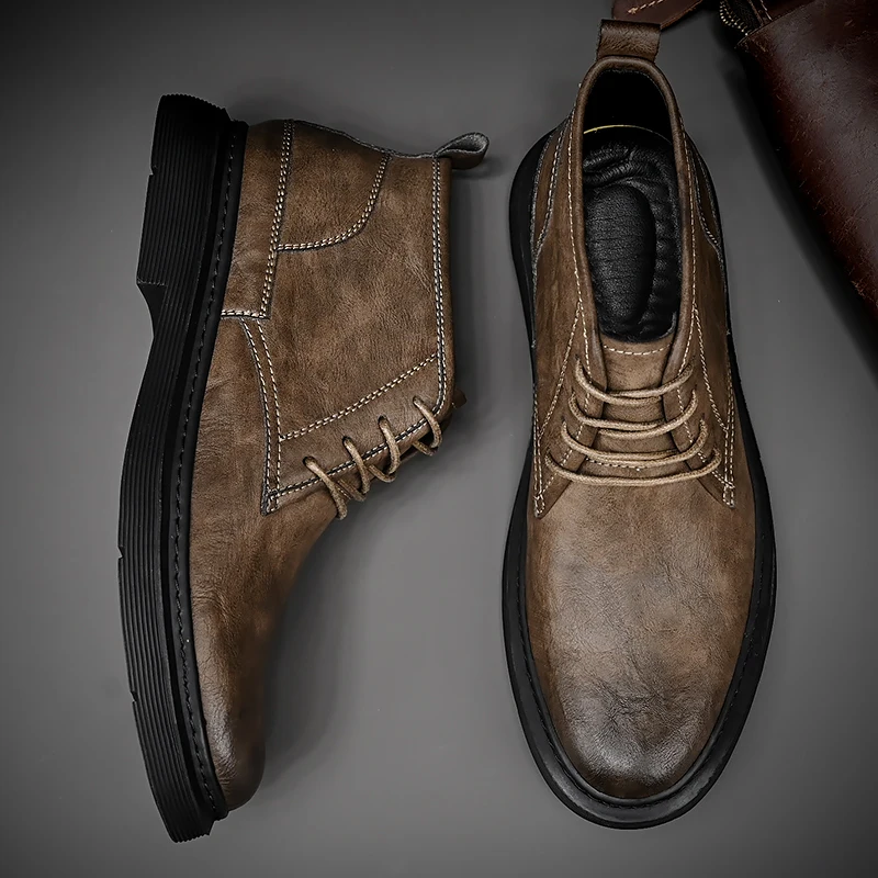 Мужские кожаные водонепроницаемые ботильоны чукка на шнуровке оксфордские классические сапоги повседневная деловая повседневная обувь для мужчин Изображение 0