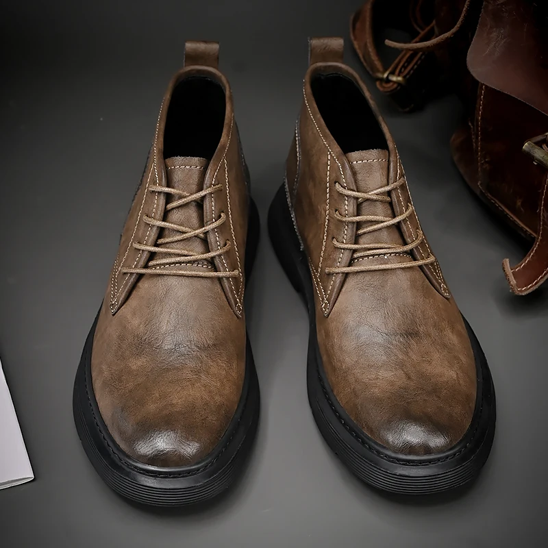 Мужские кожаные водонепроницаемые ботильоны чукка на шнуровке оксфордские классические сапоги повседневная деловая повседневная обувь для мужчин Изображение 1