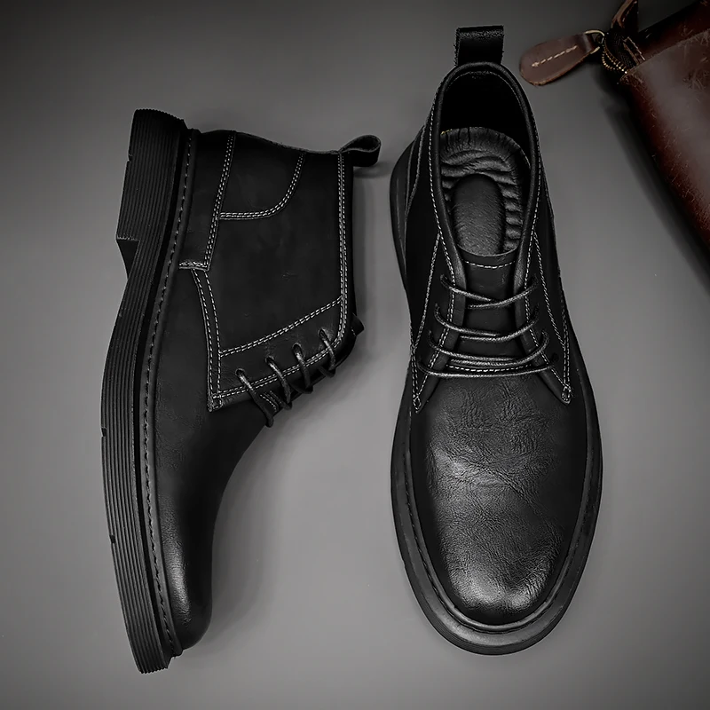 Мужские кожаные водонепроницаемые ботильоны чукка на шнуровке оксфордские классические сапоги повседневная деловая повседневная обувь для мужчин Изображение 3
