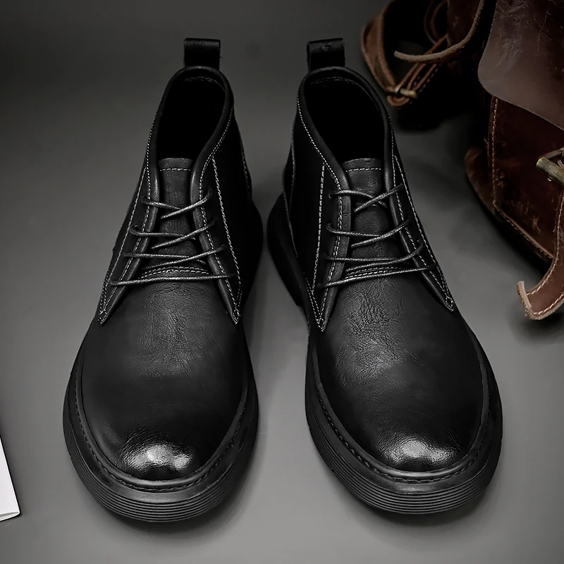 Мужские кожаные водонепроницаемые ботильоны чукка на шнуровке оксфордские классические сапоги повседневная деловая повседневная обувь для мужчин Изображение 4
