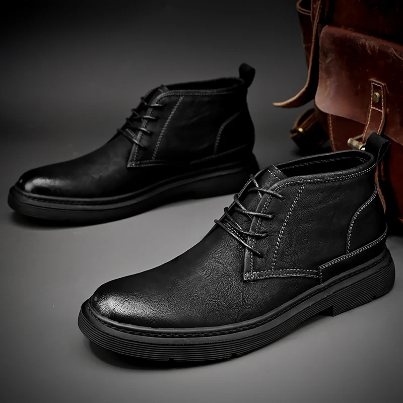 Мужские кожаные водонепроницаемые ботильоны чукка на шнуровке оксфордские классические сапоги повседневная деловая повседневная обувь для мужчин Изображение 5